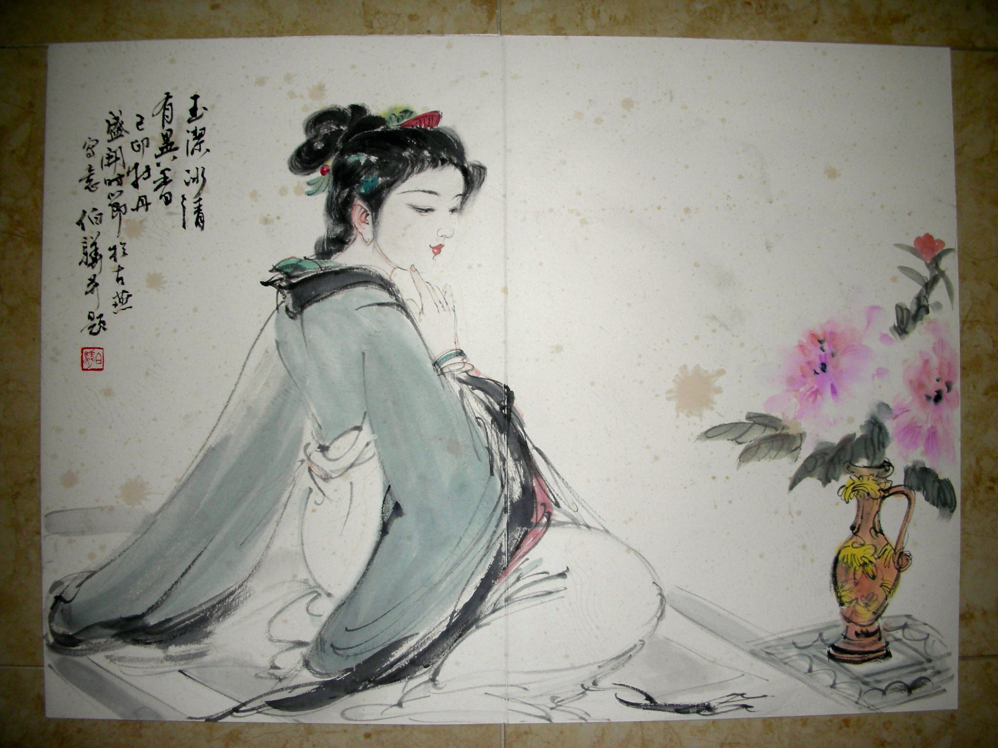 絵画 手書き 美人画 画家白伯驊 美術品 （一松堂画廊）